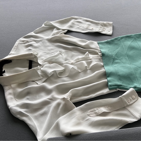 Theory Silk Ruffle-Front Collared Shirt - Picture 4 of 7